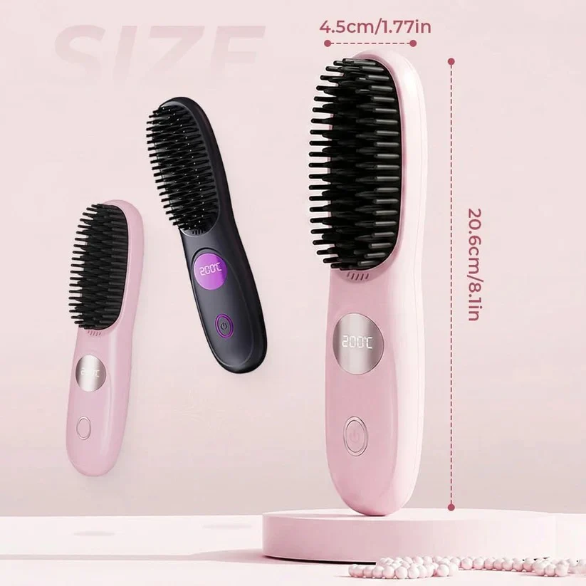 USB Rechargeable Heated Straightening Brush with LED Display and Adjustable Heat Settings - Image 6