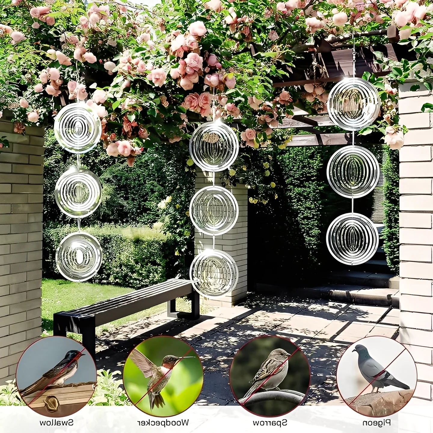 Visual Bird Deterrent Device with Reflective Hanging Design, Set of 3 - Image 2