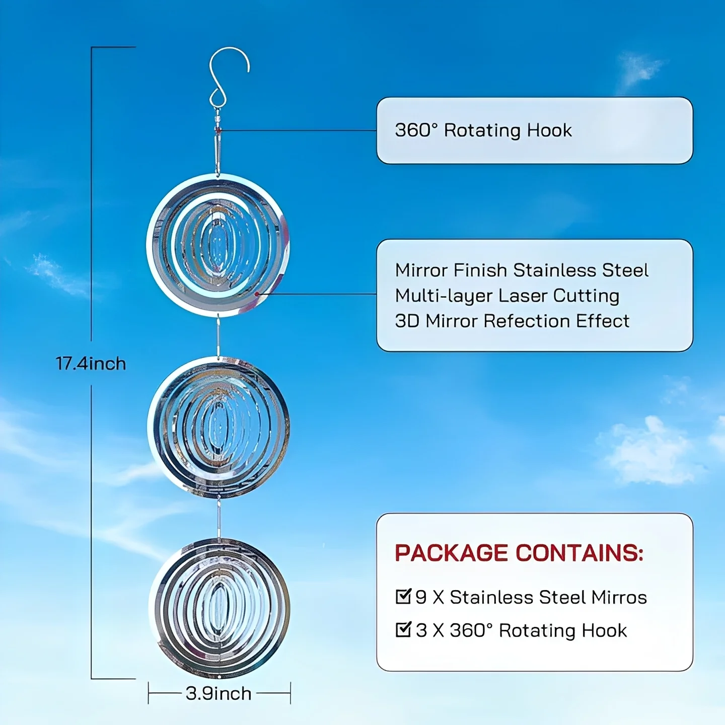 Visual Bird Deterrent Device with Reflective Hanging Design, Set of 3 - Image 5