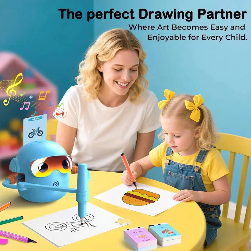 Kids Voice Guided Drawing Robot with 100 Art Cards and Markers - Image 2