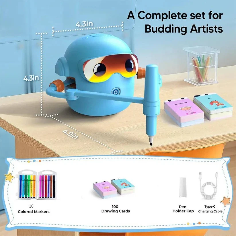 Kids Voice Guided Drawing Robot with 100 Art Cards and Markers - Image 5