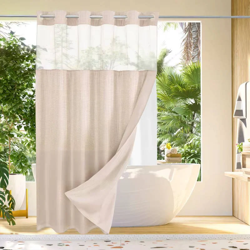 Waffle Weave Shower Curtain with Mesh Window and Snap In Liner - Image 10