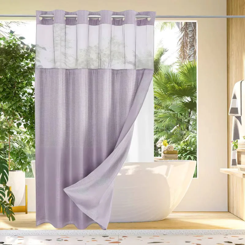 Waffle Weave Shower Curtain with Mesh Window and Snap In Liner - Image 12