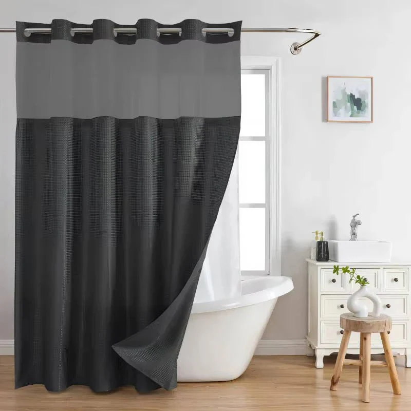 Waffle Weave Shower Curtain with Mesh Window and Snap In Liner - Image 4