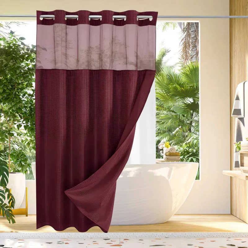 Waffle Weave Shower Curtain with Mesh Window and Snap In Liner - Image 6