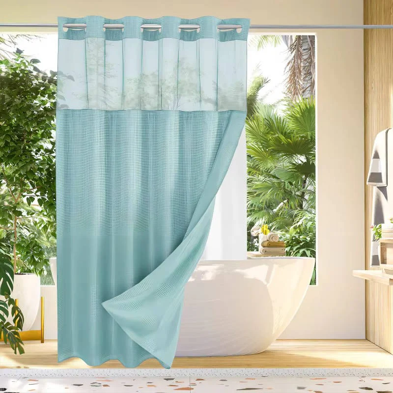 Waffle Weave Shower Curtain with Mesh Window and Snap In Liner - Image 8