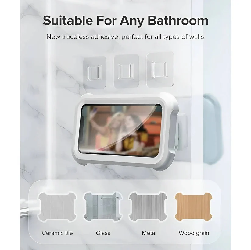 Wall Mount Bathroom Phone Holder with 480-Degree Rotation for Smartphones up to 6.8 Inches - Image 3