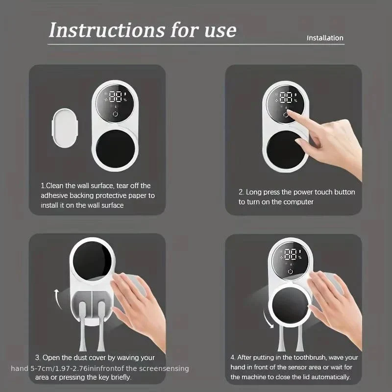Wall Mount UV Toothbrush Holder with Touchless Sensor Organizer - Image 5