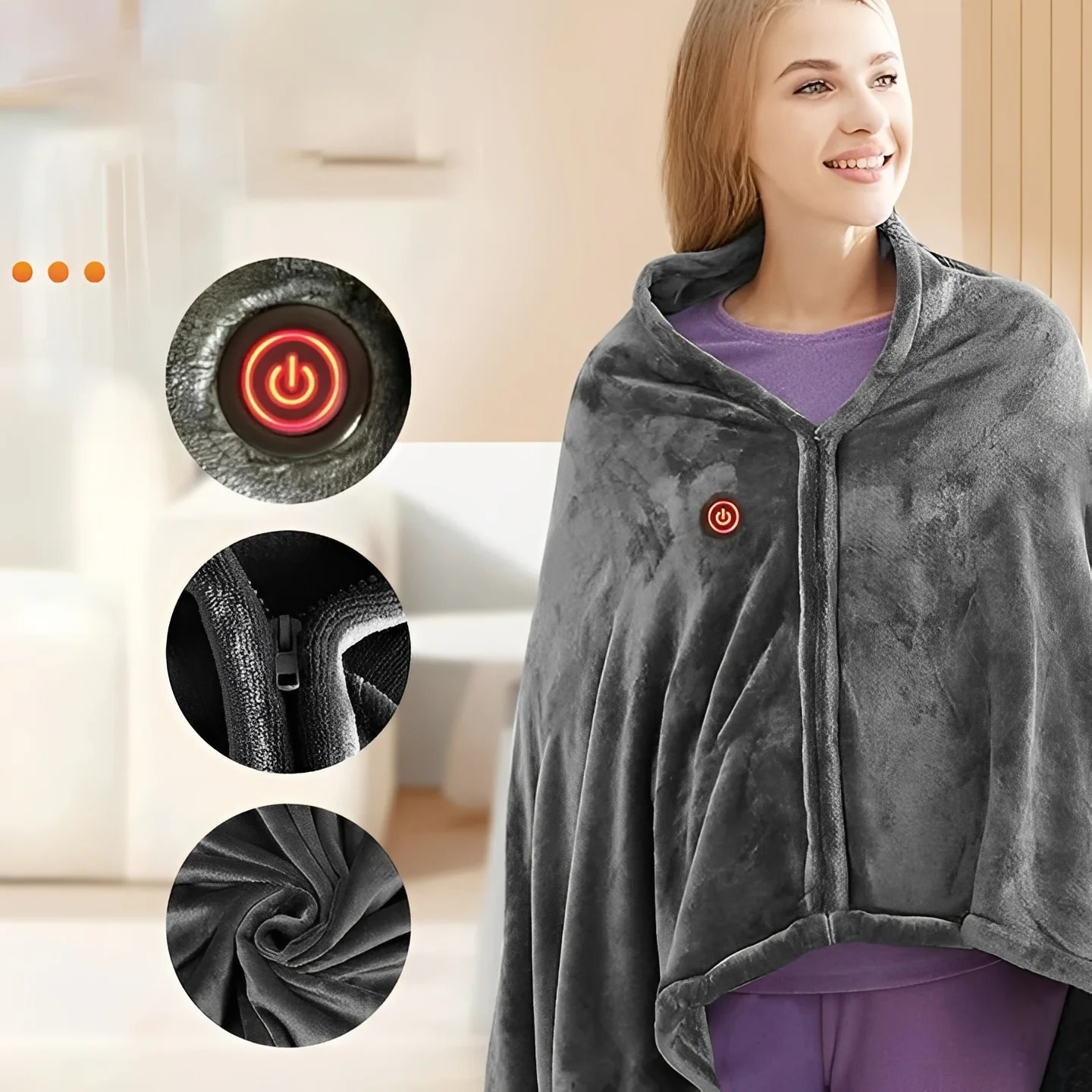 USB Powered Wearable Heating Shawl with Plush Fabric - Image 3