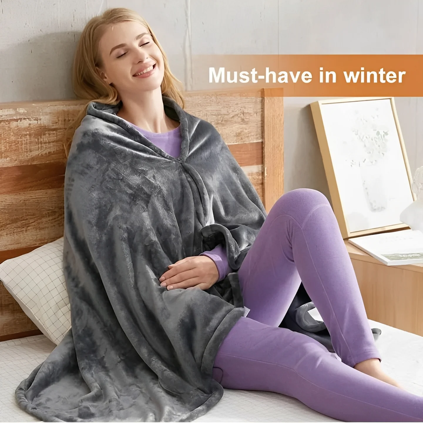 USB Powered Wearable Heating Shawl with Plush Fabric - Image 4