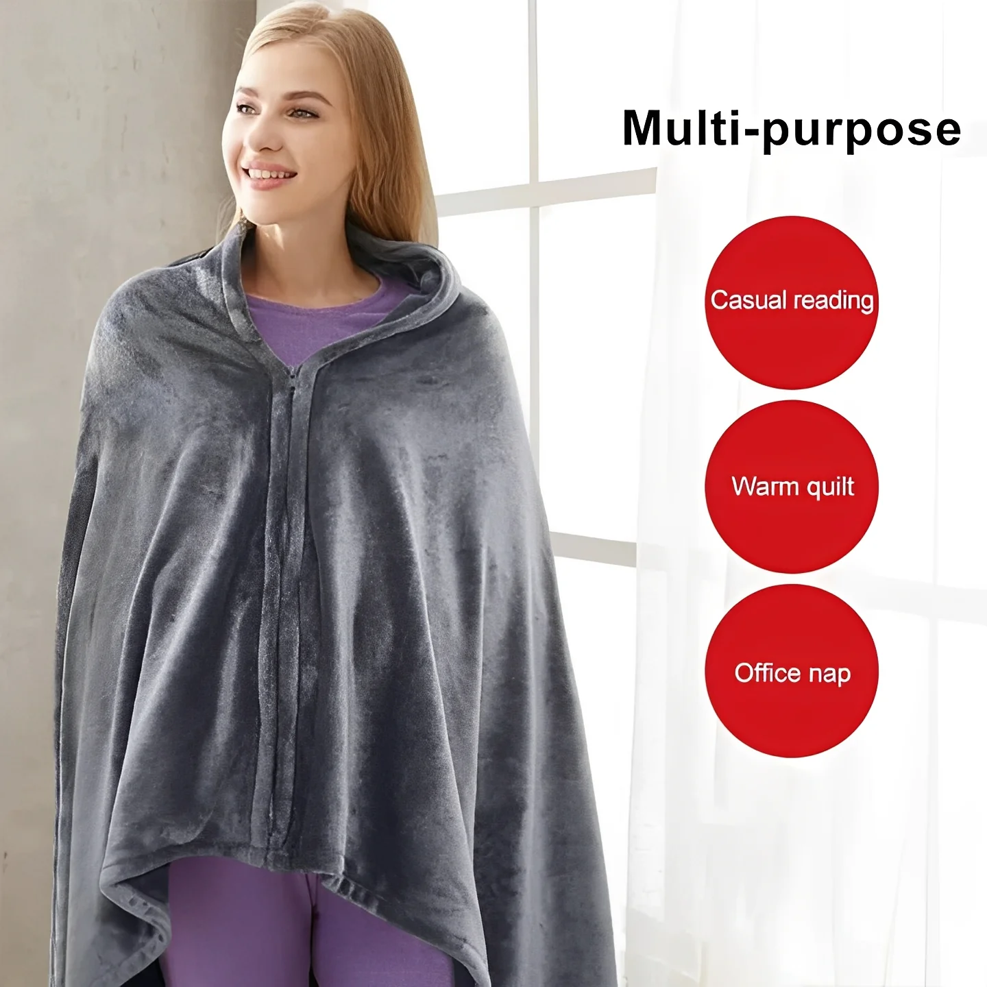 USB Powered Wearable Heating Shawl with Plush Fabric - Image 5