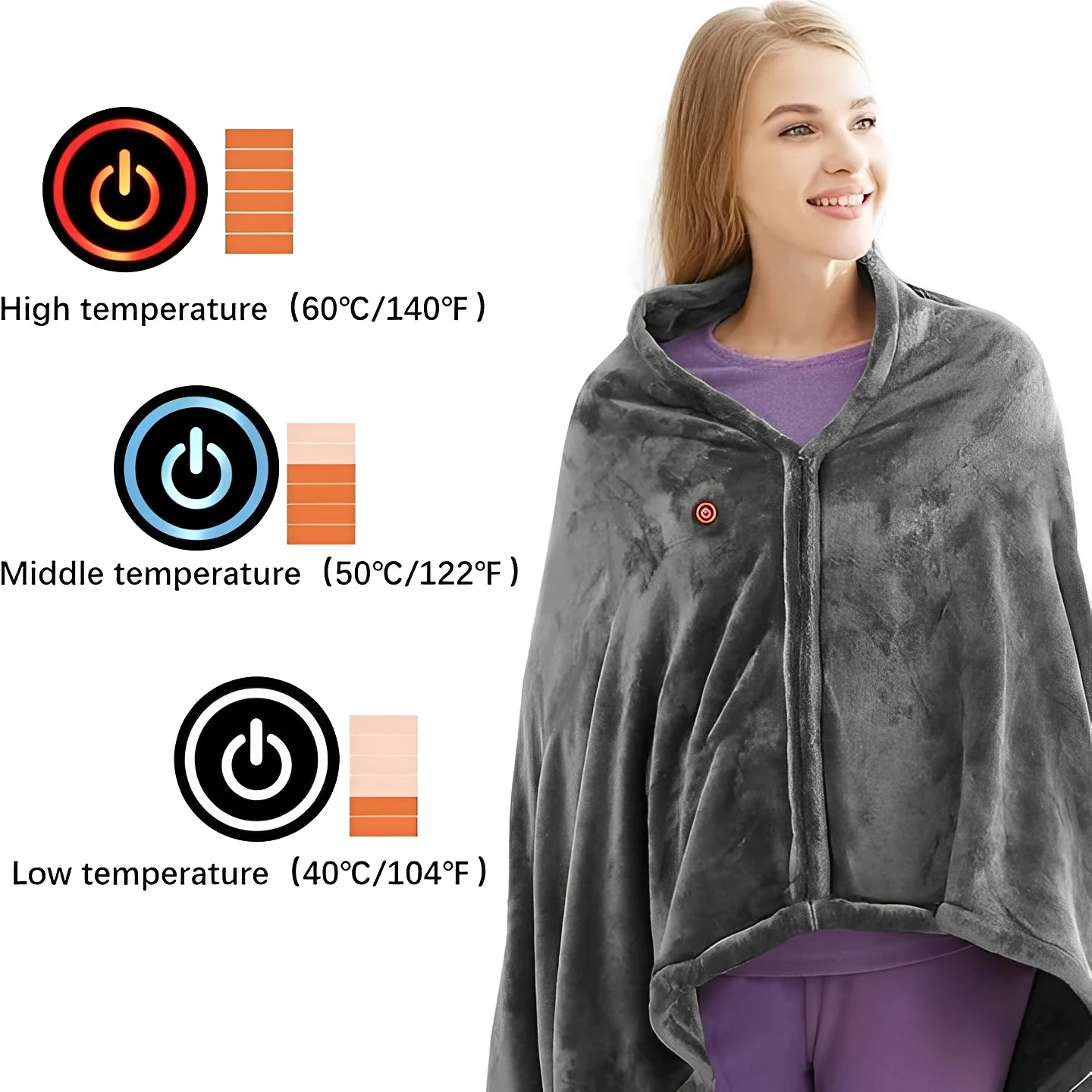 USB Powered Wearable Heating Shawl with Plush Fabric - Image 6