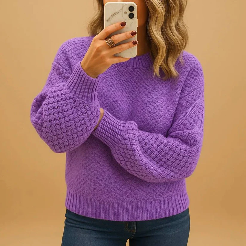 Women's Cozy Knit Sweater with Relaxed Fit for Autumn and Winter - Image 5