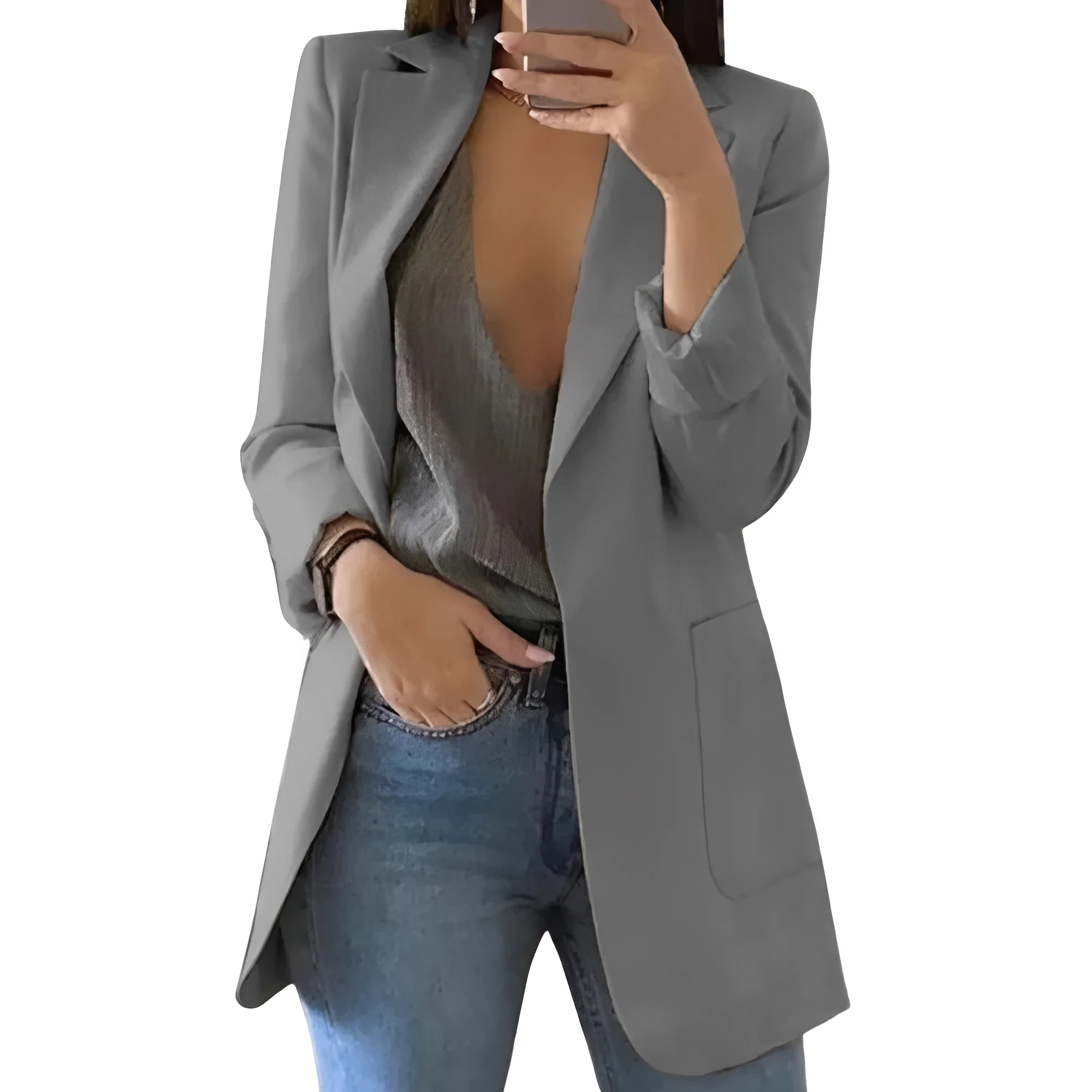 Women's Elegant Blazer with Open Front Design - Image 2