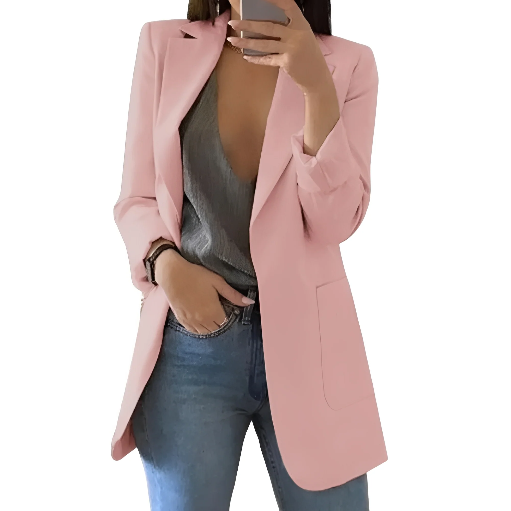 Women's Elegant Blazer with Open Front Design - Image 4