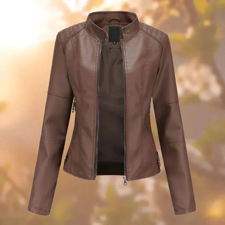 Women's Leather Jacket with Zipper Closure - Image 2