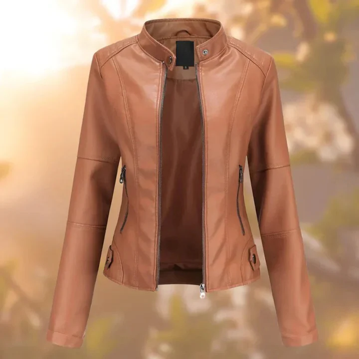 Women's Leather Jacket with Zipper Closure - Image 3