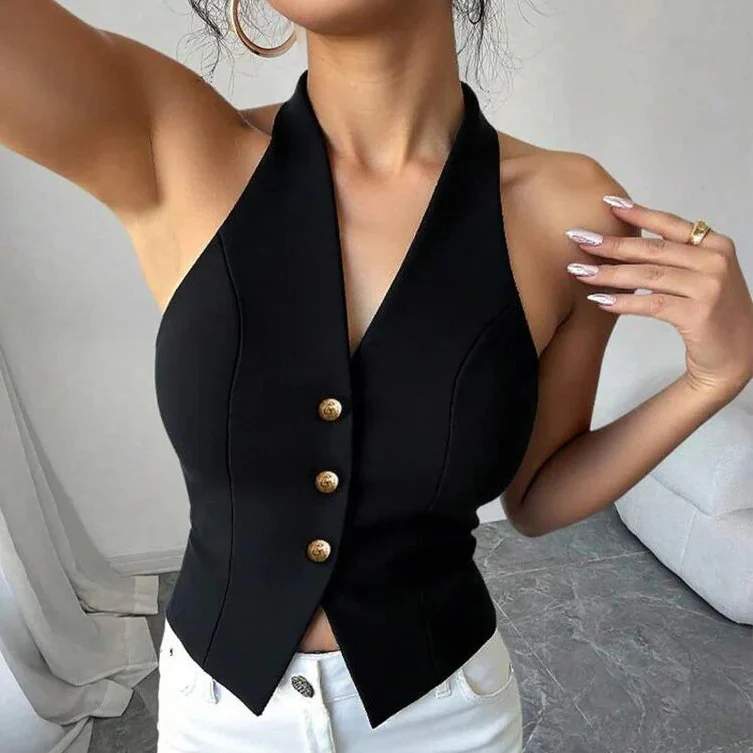 Women's Structured Sleeveless Vest with Tailored Fit - Image 3