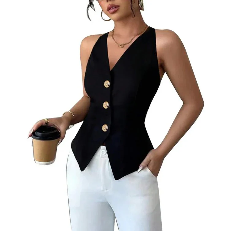 Women's Structured Sleeveless Vest with Tailored Fit - Image 5