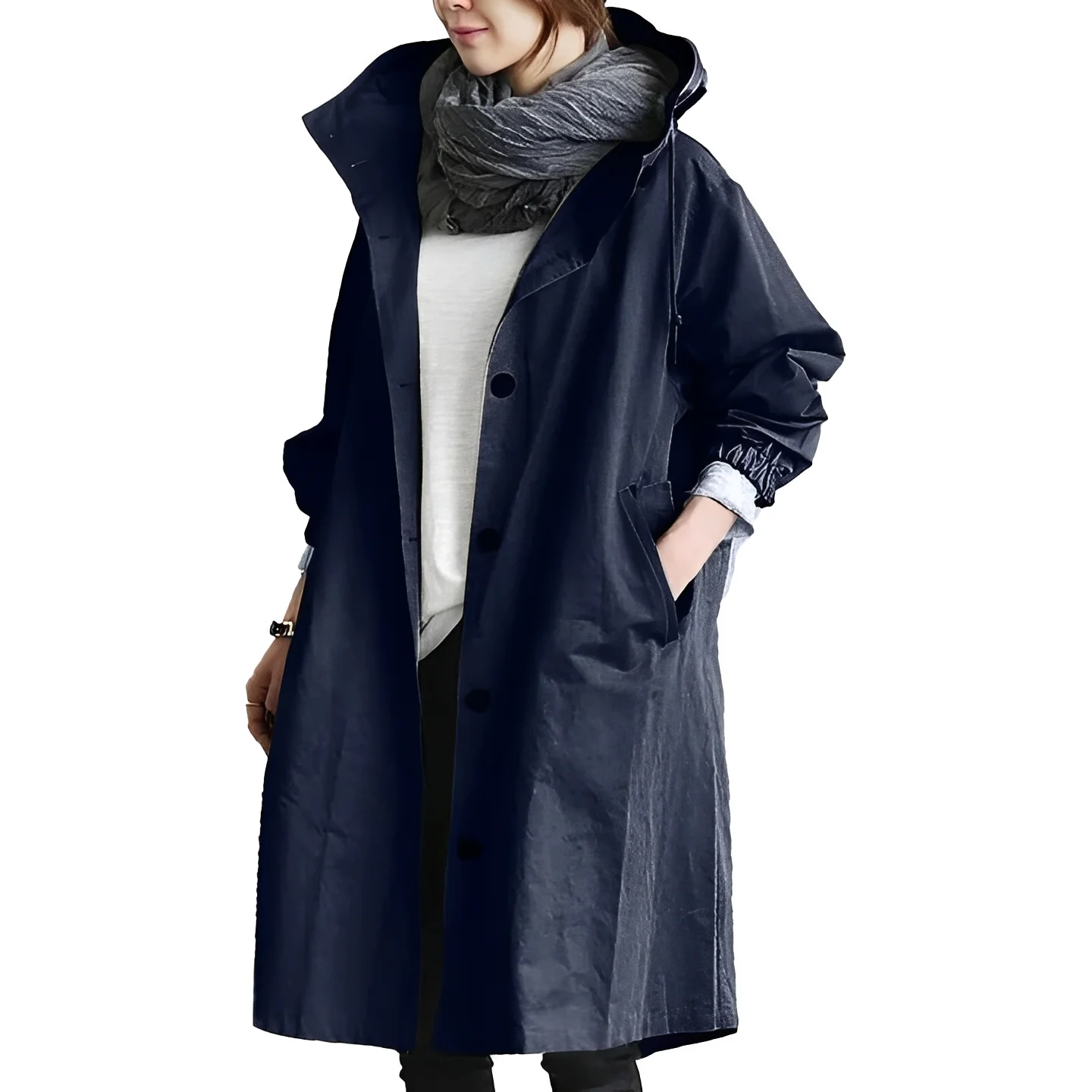 Women’s Long Hooded Raincoat, Waterproof Coat with Adjustable Waist Belt - Image 3