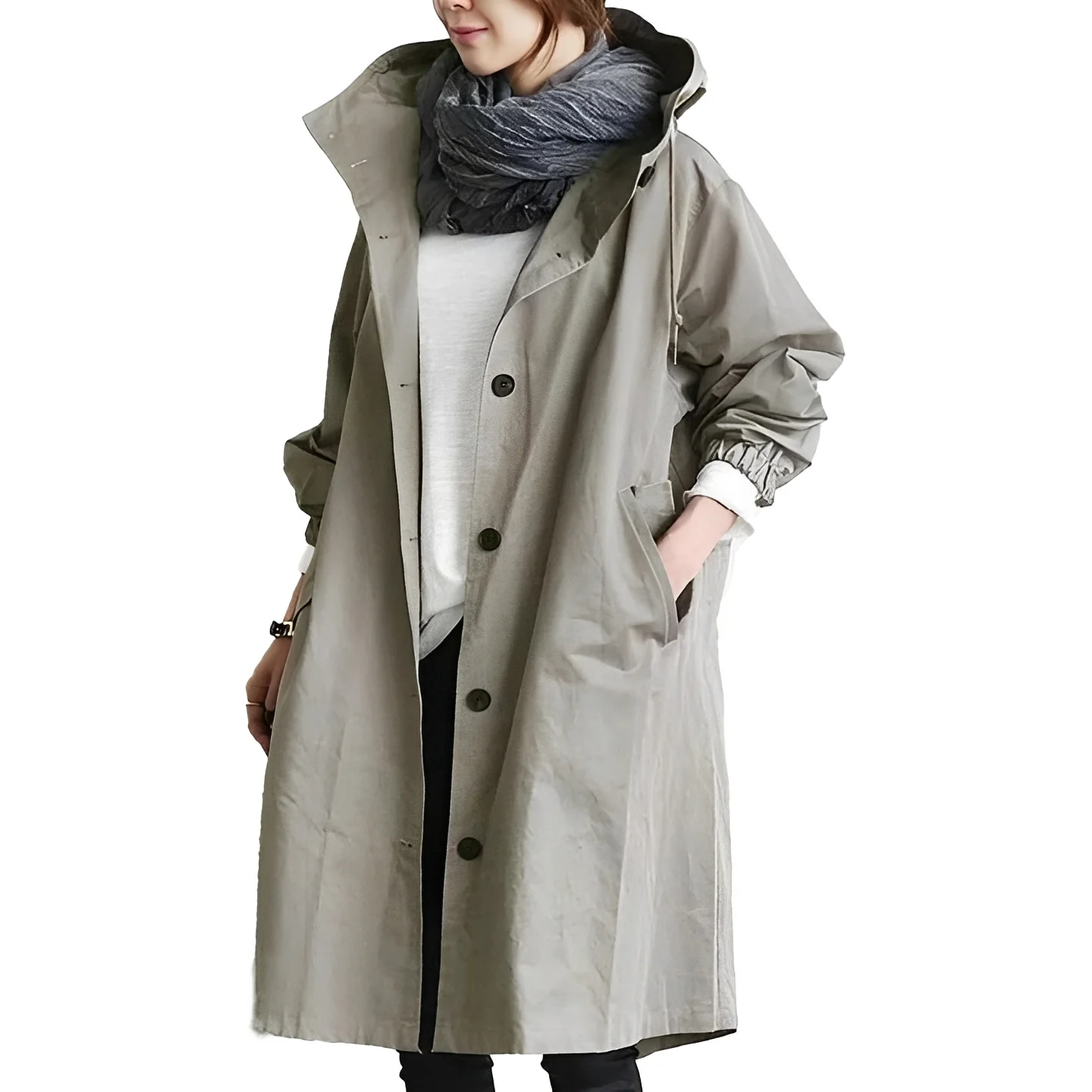 Women’s Long Hooded Raincoat, Waterproof Coat with Adjustable Waist Belt - Image 4