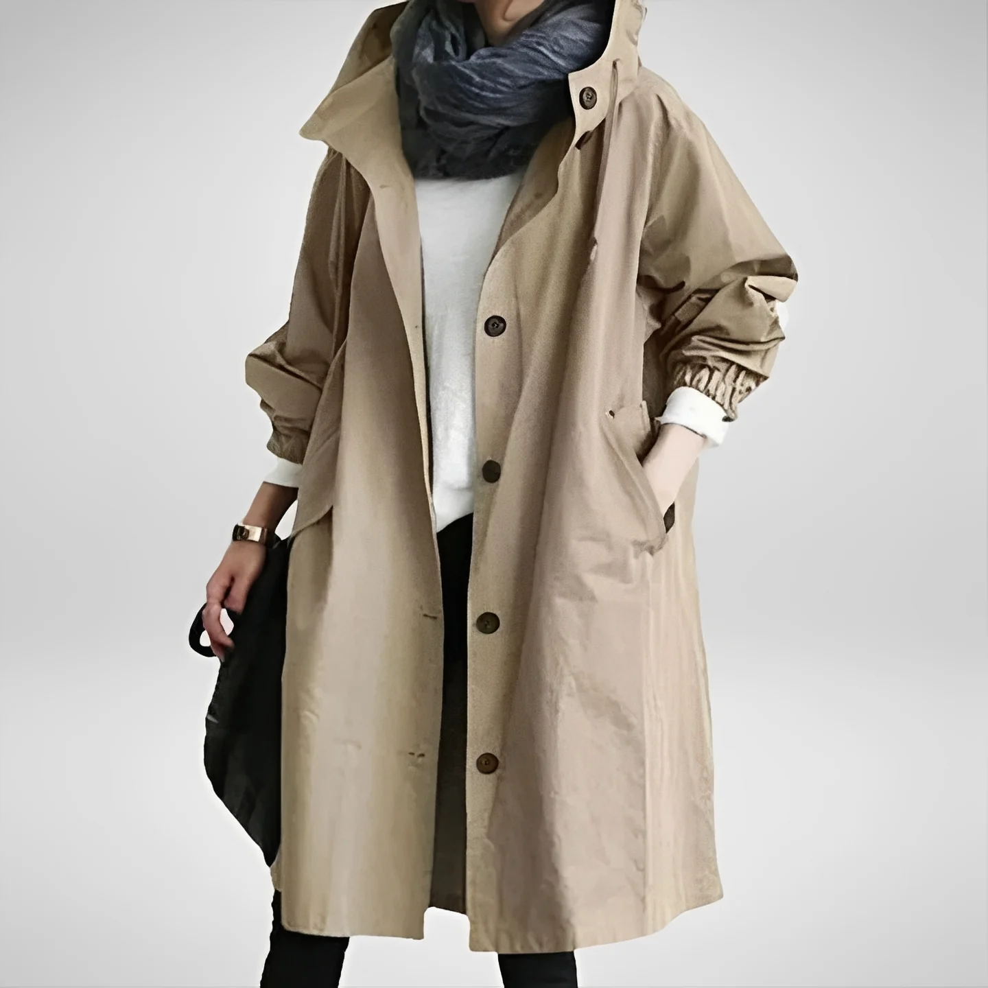 Women’s Long Hooded Raincoat, Waterproof Coat with Adjustable Waist Belt - Image 5