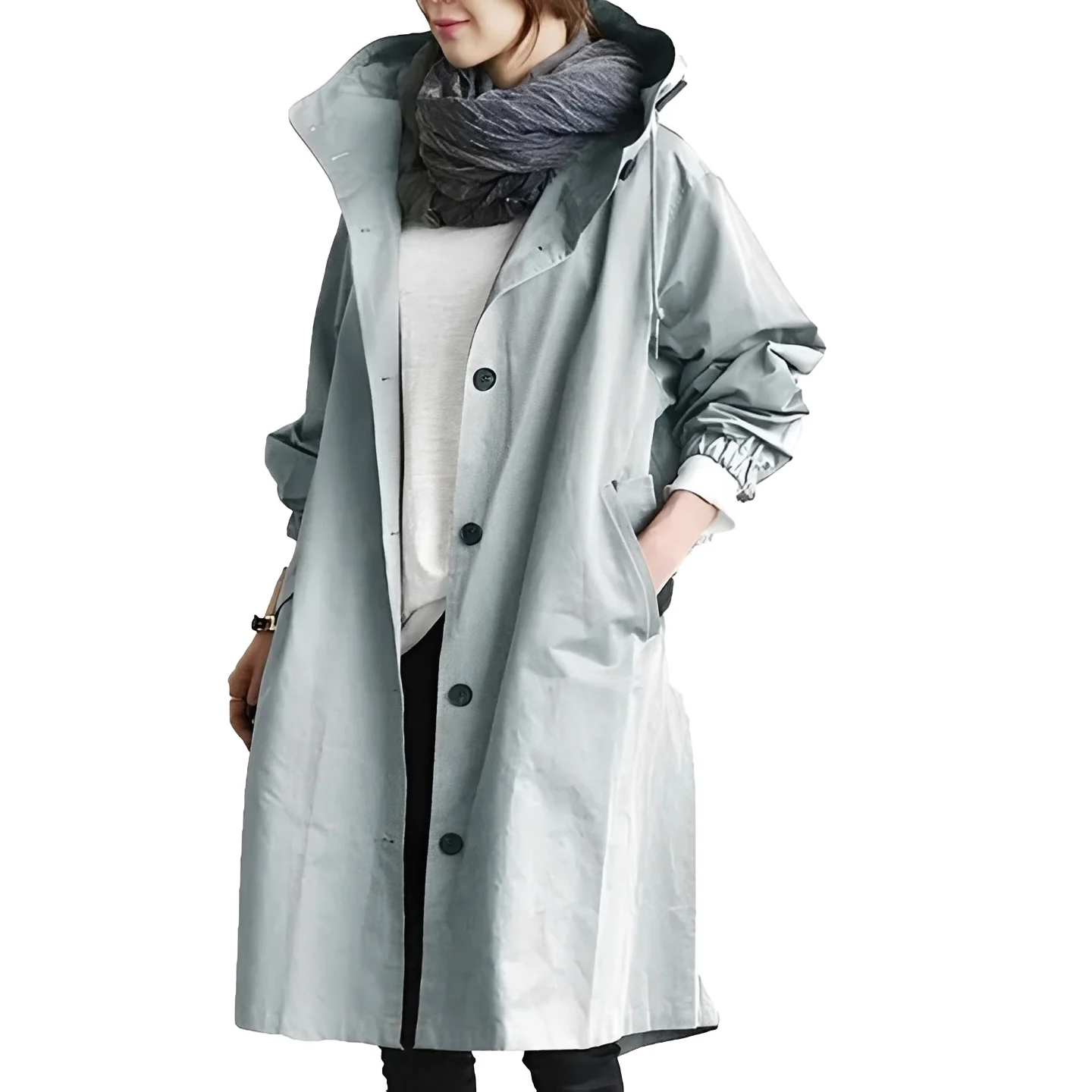Women’s Long Hooded Raincoat, Waterproof Coat with Adjustable Waist Belt - Image 6