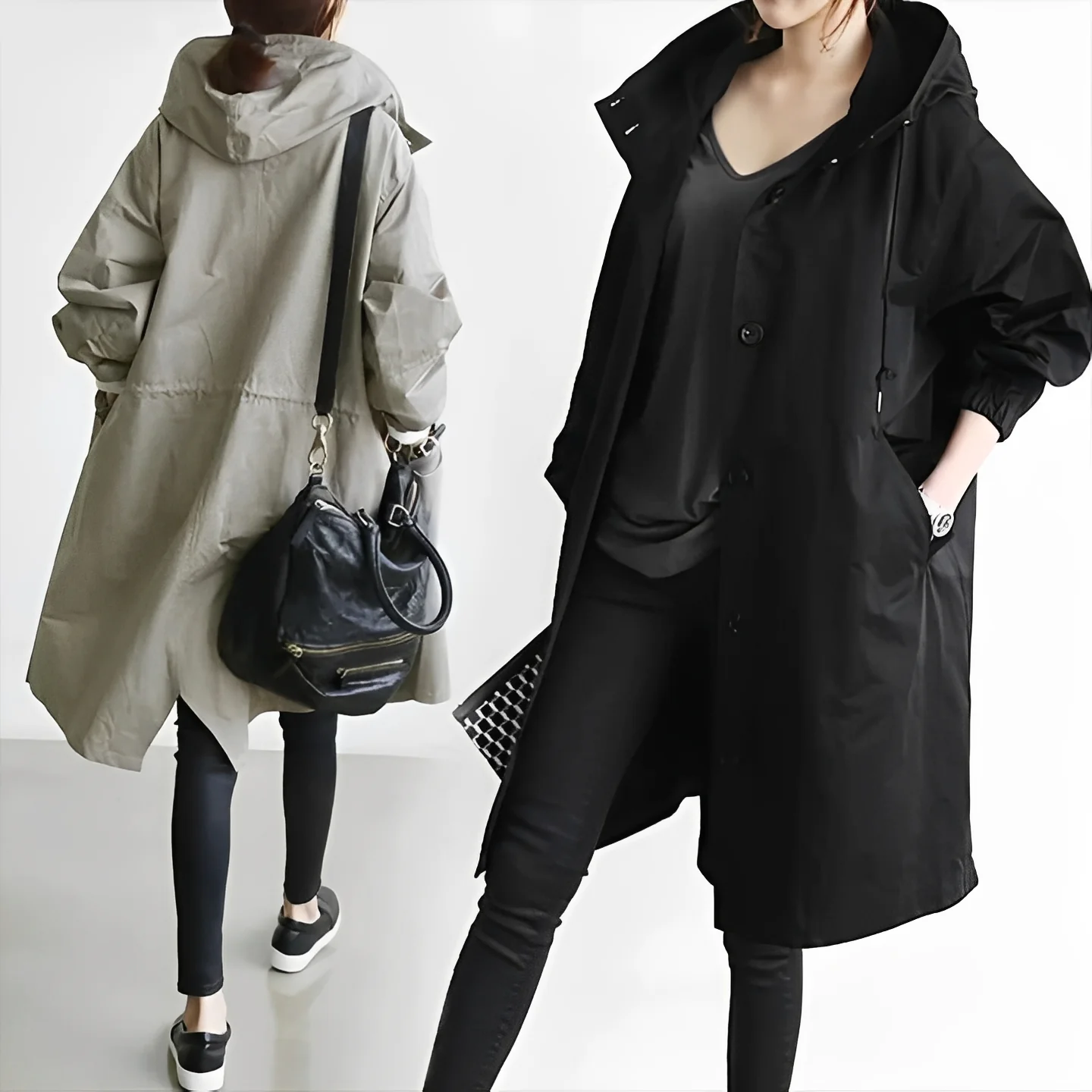 Women’s Long Hooded Raincoat, Waterproof Coat with Adjustable Waist Belt - Image 7
