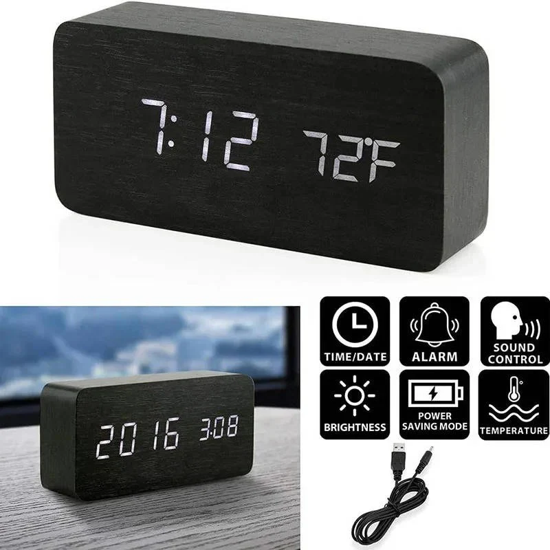 Digital Wood Grain Alarm Clock with 3 Alarms and Adjustable Brightness - Image 11