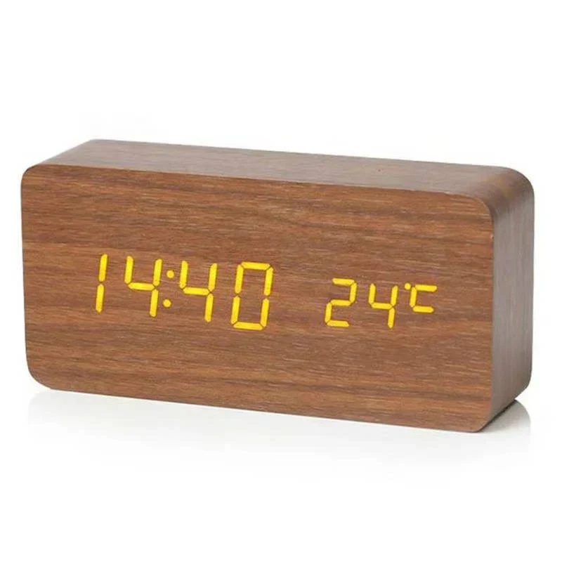Digital Wood Grain Alarm Clock with 3 Alarms and Adjustable Brightness - Image 2