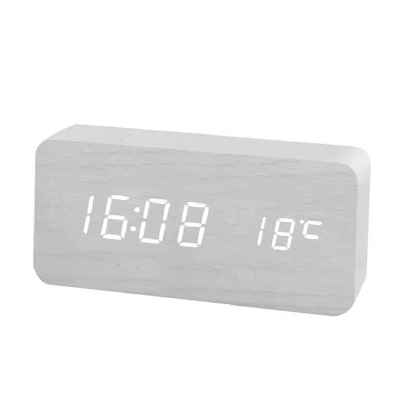 Digital Wood Grain Alarm Clock with 3 Alarms and Adjustable Brightness - Image 3