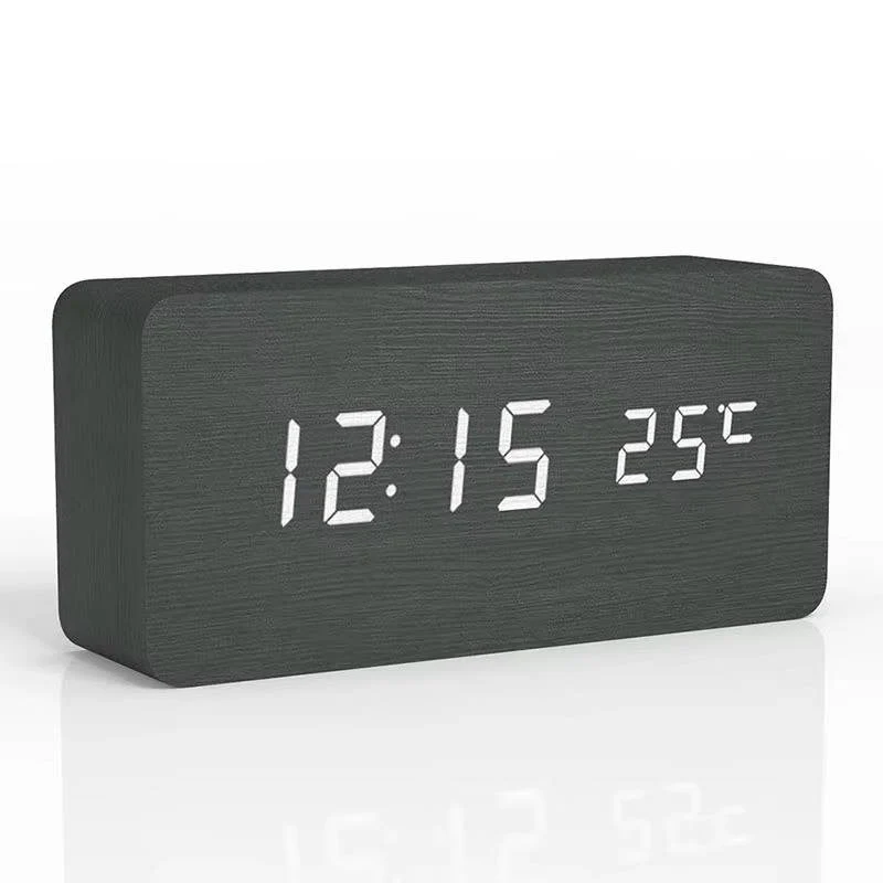Digital Wood Grain Alarm Clock with 3 Alarms and Adjustable Brightness - Image 4