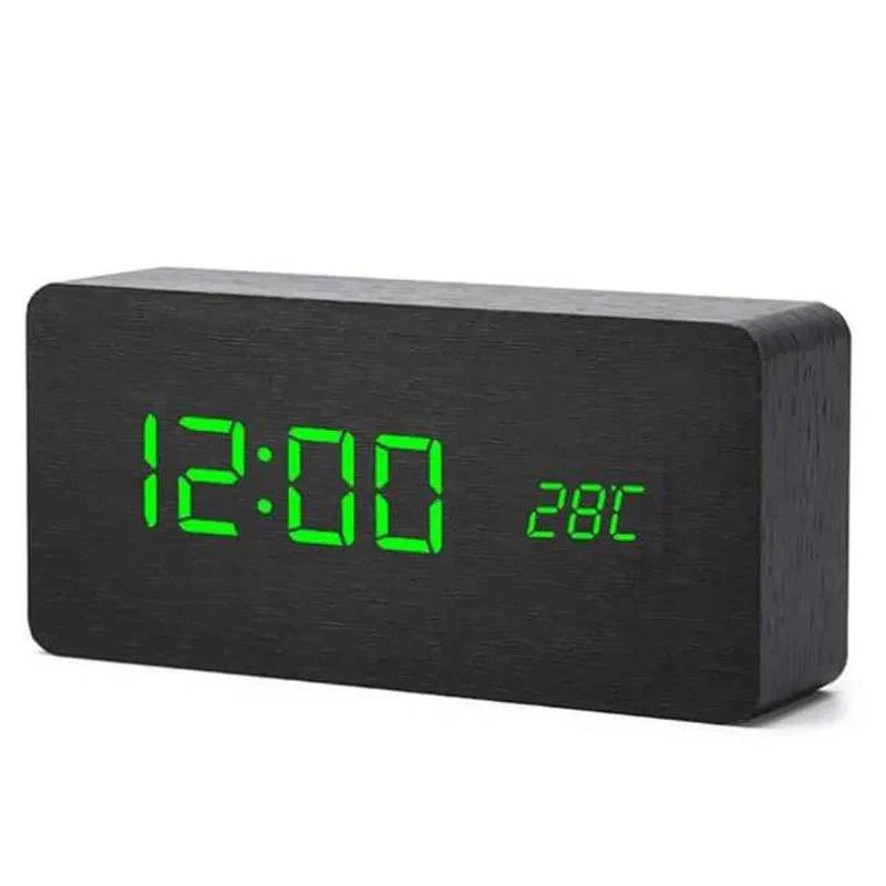 Digital Wood Grain Alarm Clock with 3 Alarms and Adjustable Brightness - Image 5