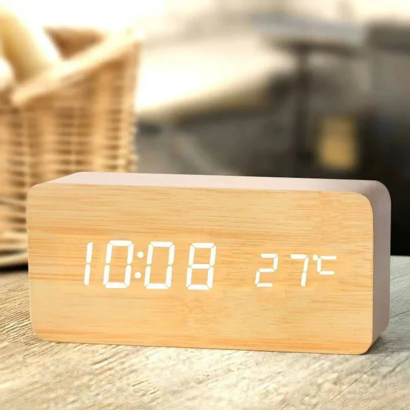 Digital Wood Grain Alarm Clock with 3 Alarms and Adjustable Brightness - Image 6