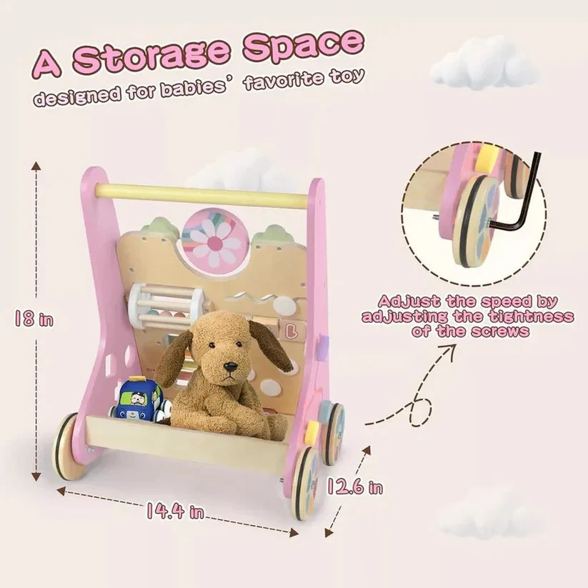 Wooden Activity Walker with Adjustable Wheel Resistance - Image 10