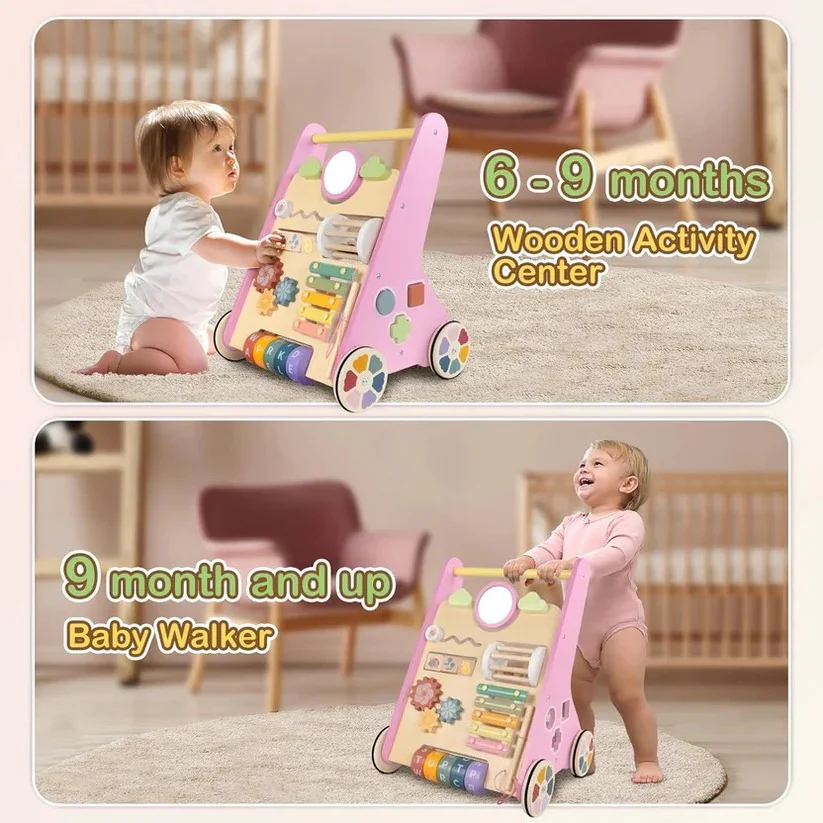 Wooden Activity Walker with Adjustable Wheel Resistance - Image 11