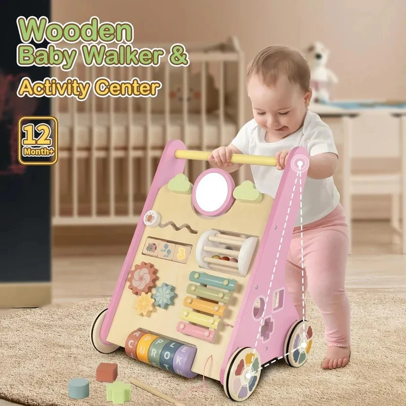 Wooden Activity Walker with Adjustable Wheel Resistance - Image 13