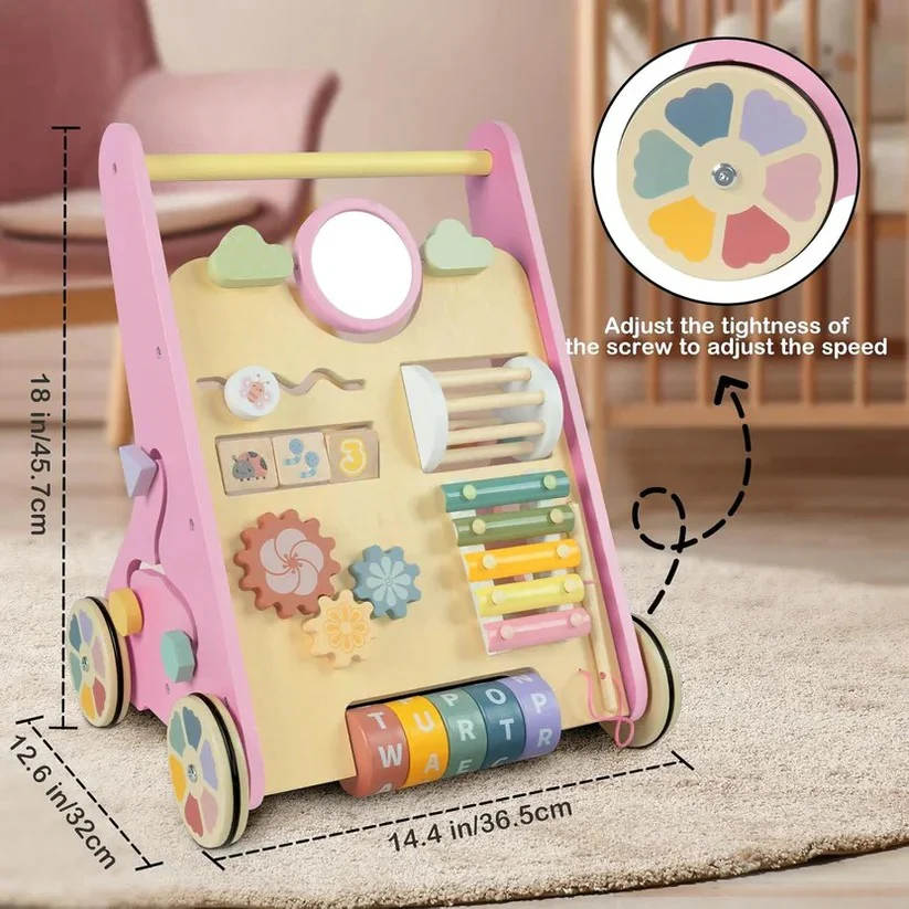 Wooden Activity Walker with Adjustable Wheel Resistance - Image 14