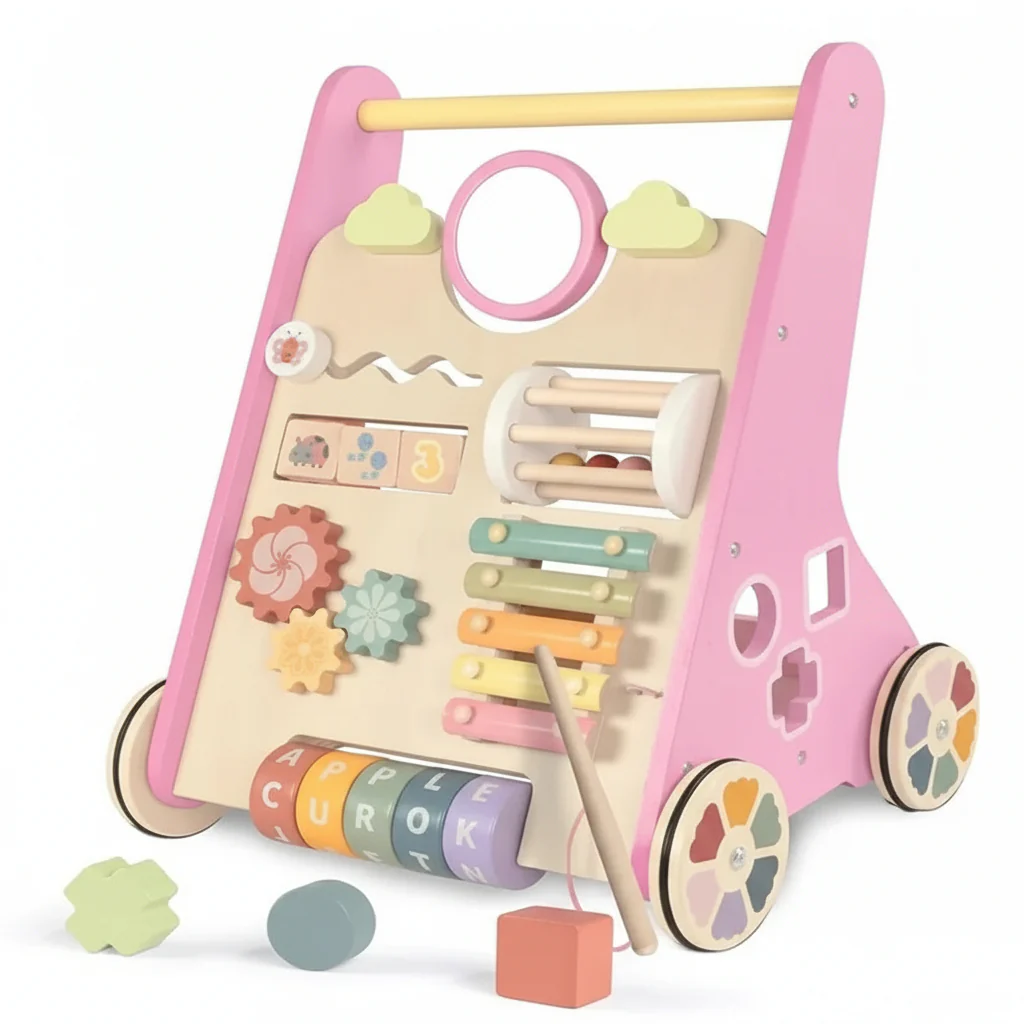 Wooden Activity Walker with Adjustable Wheel Resistance - Image 2