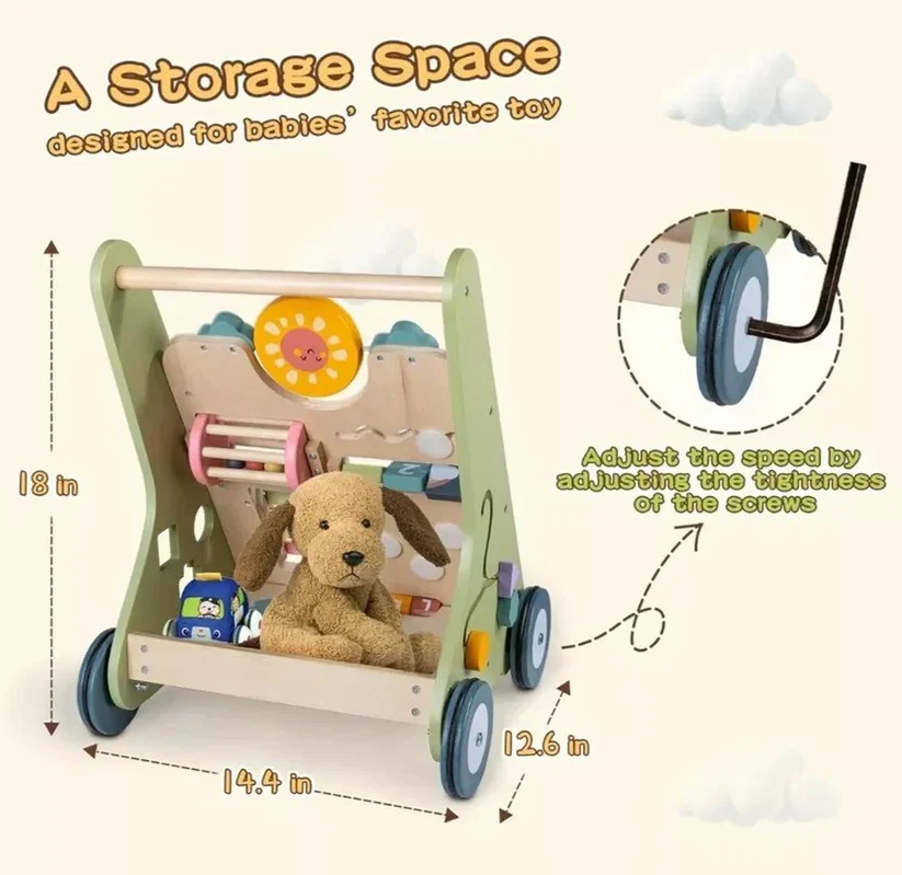 Wooden Activity Walker with Adjustable Wheel Resistance - Image 6