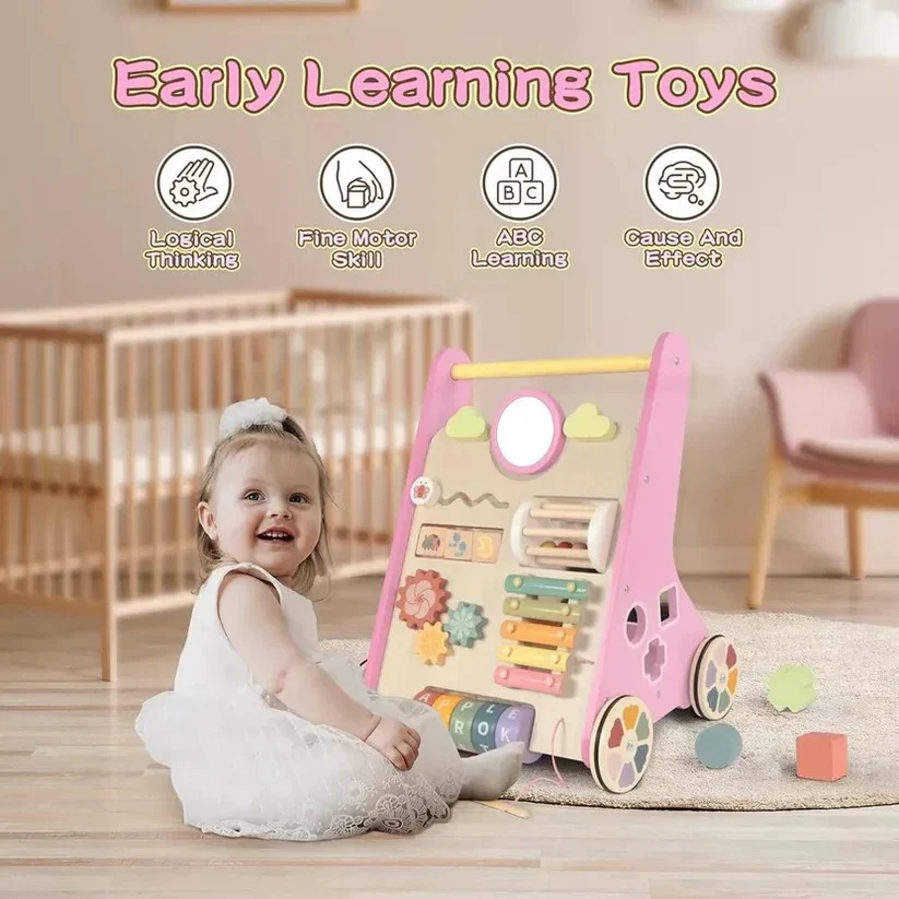 Wooden Activity Walker with Adjustable Wheel Resistance - Image 8