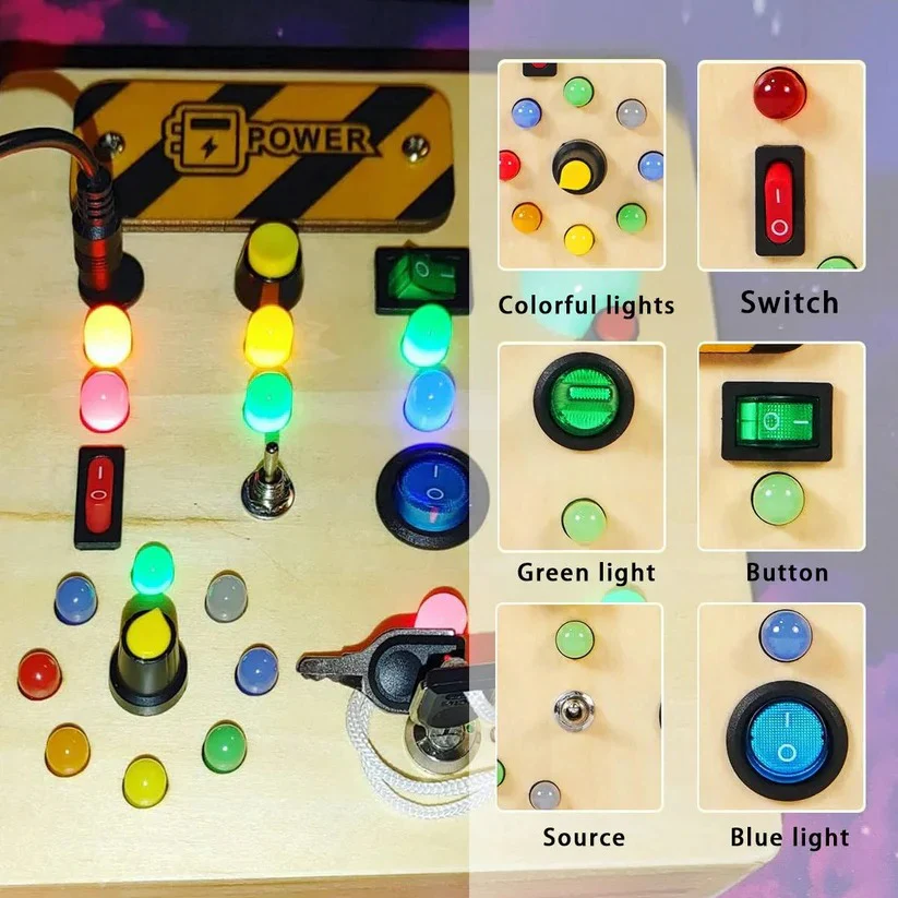 Montessori Wooden Switch Board with LED Lights for Toddlers - Image 2
