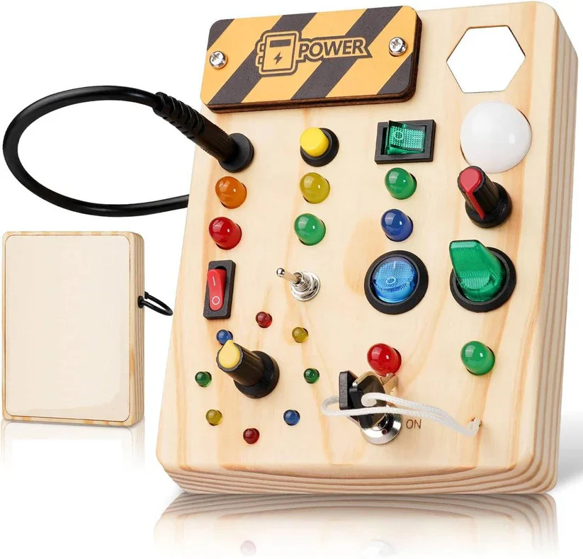 Montessori Wooden Switch Board with LED Lights for Toddlers - Image 3