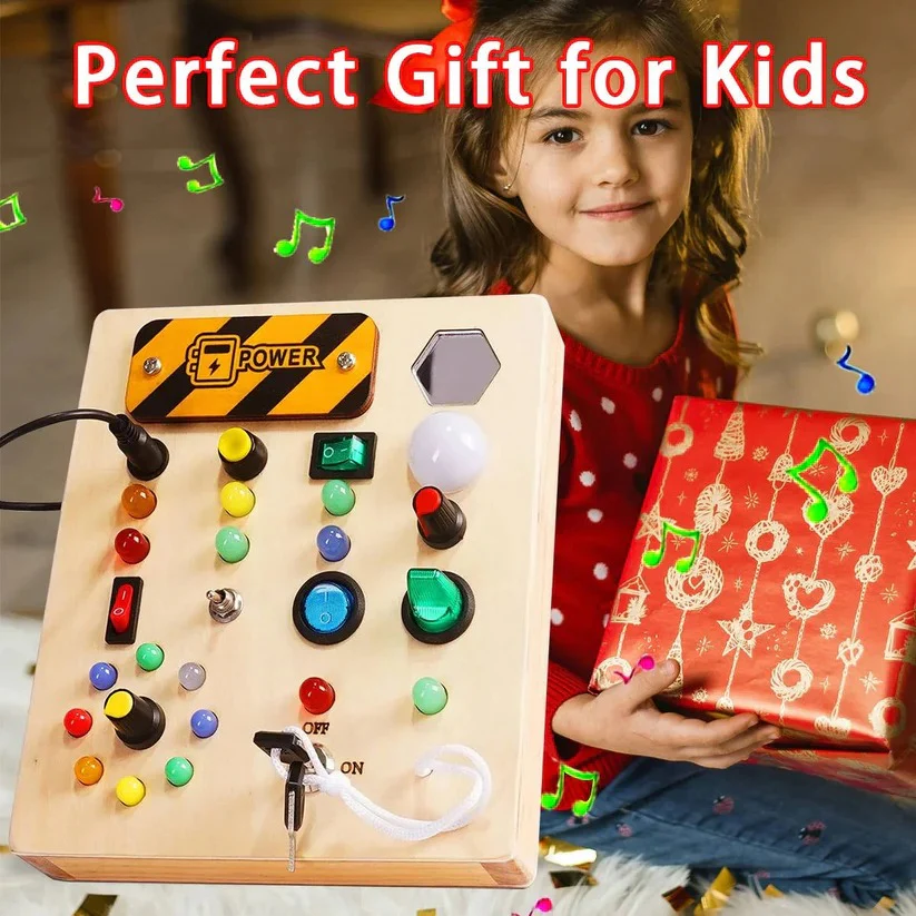Montessori Wooden Switch Board with LED Lights for Toddlers - Image 4