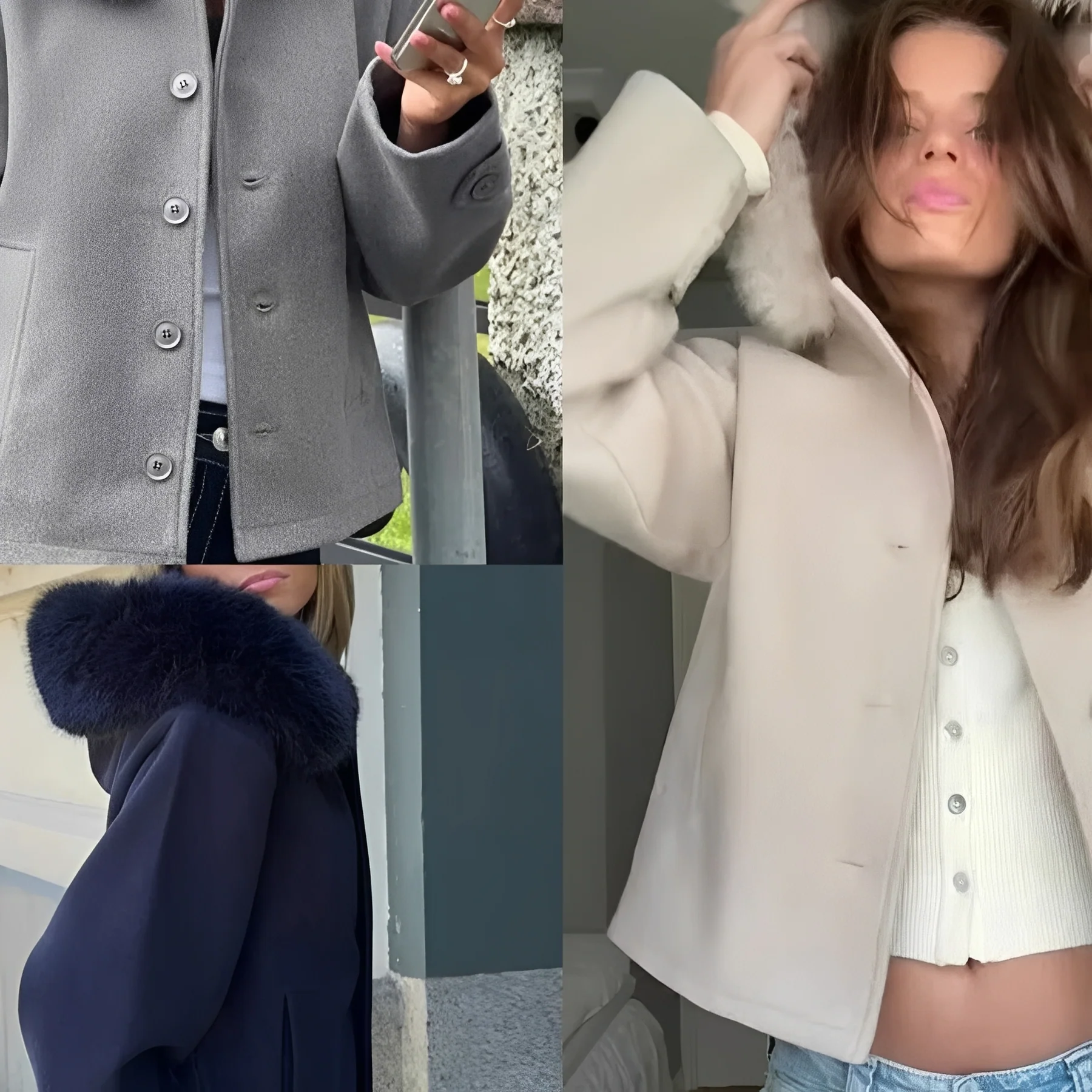 Women’s Wool Blend Coat with Removable Fur Collar and Button Closure - Image 5
